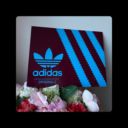 Adidas Shoebox Style Claret & Blue Metal Bar Sign 15cm x 20cm