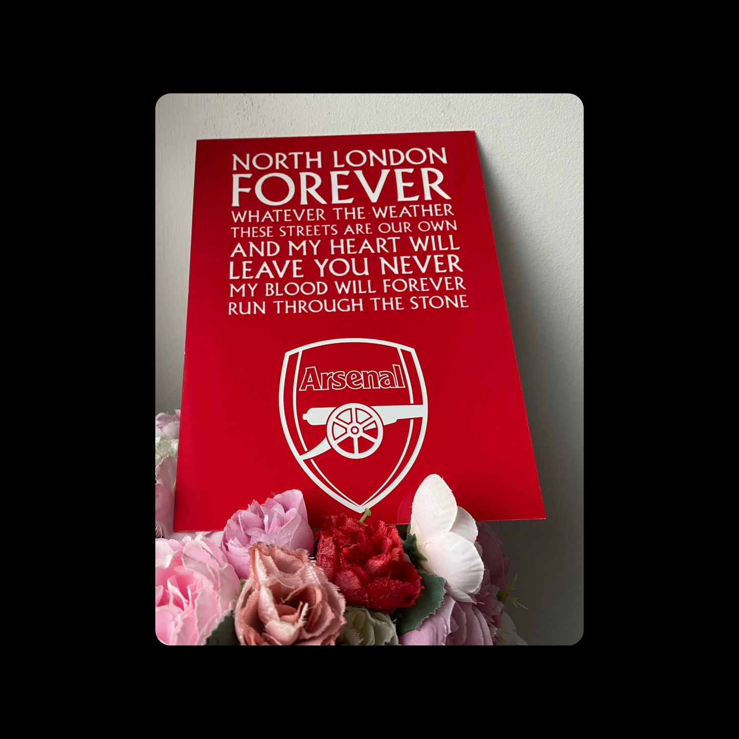 Arsenal North London Forever Lyrics Current Badge Metal Bar Sign 15cm x 20cm