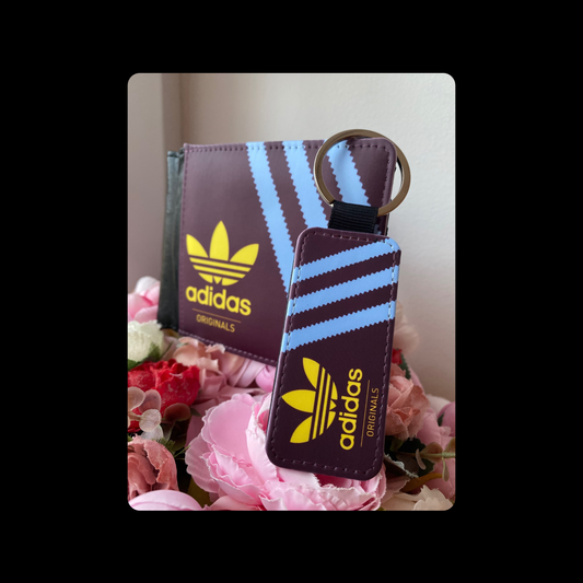 Adidas Originals Claret & Blue Shoebox Style PU Aston Villa Colours Material Wallet & Keyring