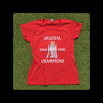 Arsenal Champions White Text Short Sleeved 100% Cotton Red T-Shirt