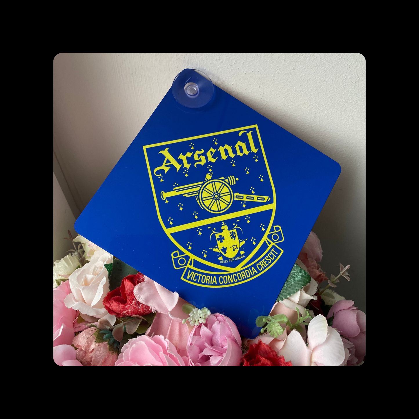 Arsenal 1949-90 Badge Blue & Yellow Window Sign 14cm x 14cm (Includes Suction Hook)