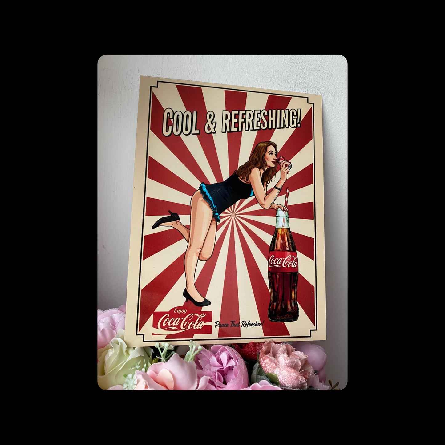 Coca Cola Cool & Refreshing Pin Up Girl Metal Bar Sign 15cm x 20cm