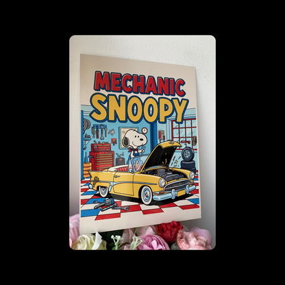 Snoopy Mechanic Metal Bar Sign 15cm x 20cm
