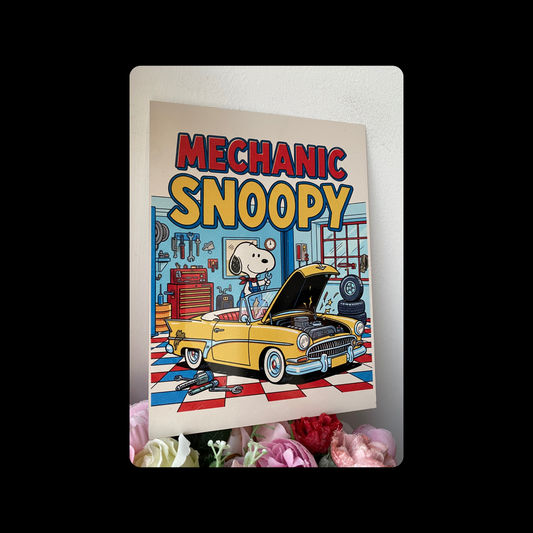 Snoopy Mechanic Metal Bar Sign 15cm x 20cm