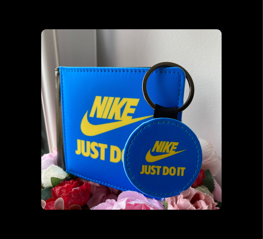 Nike Just Do It Blue & Yellow PU Material Wallet & Keyring