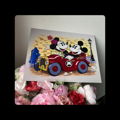 Mickey Mouse & Minnie Mouse Car Vintage Style Metal Bar Sign 15cm x 20cm