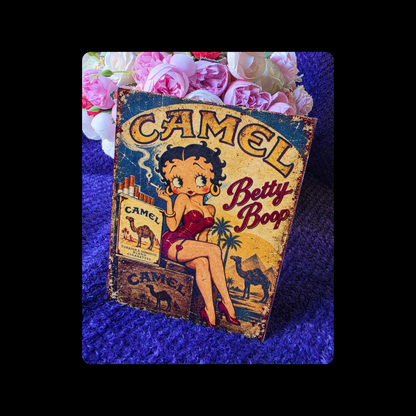 Betty Boop Camel Cigarettes Metal Bar Sign 15cm x 20cm
