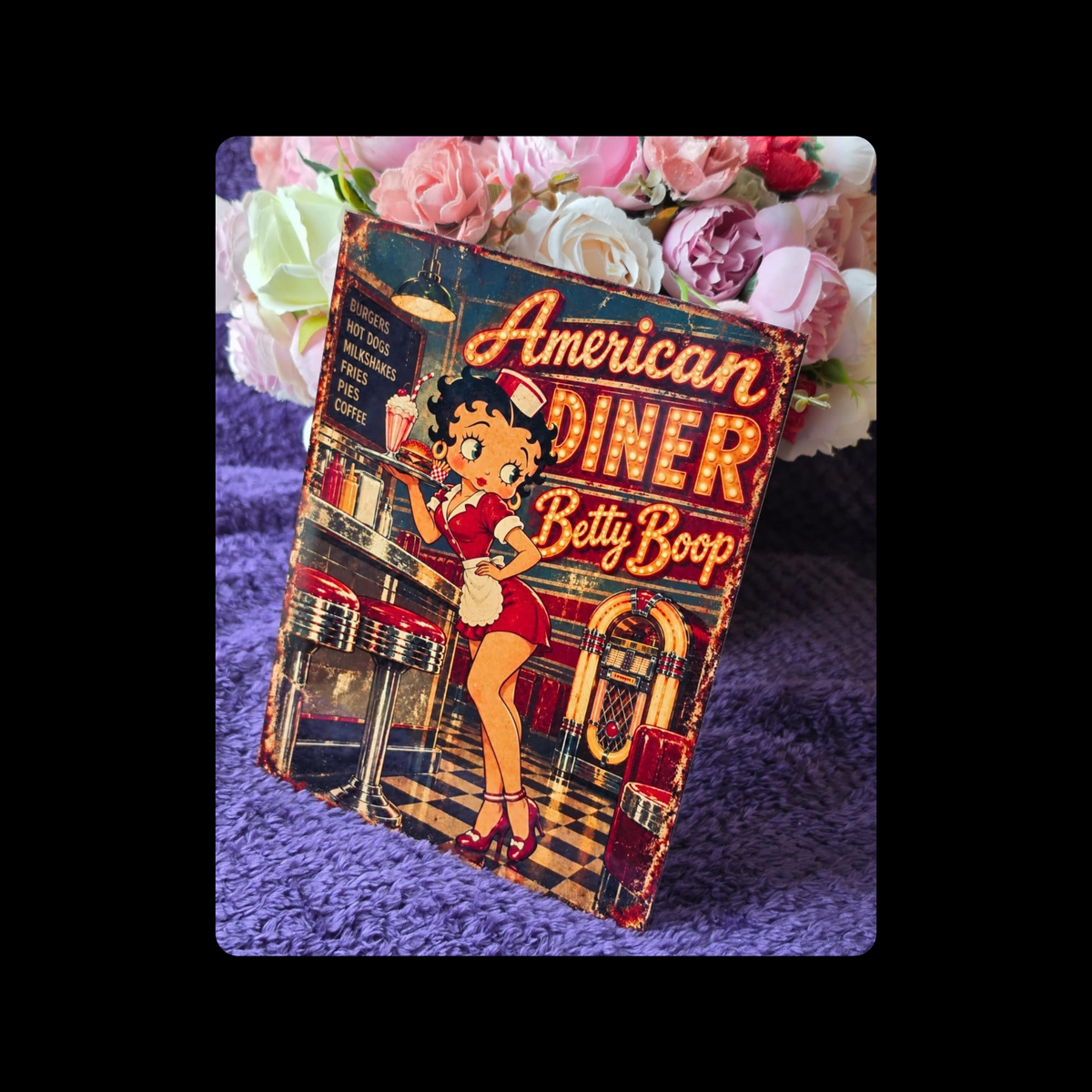 Betty Boop American Diner Metal Bar Sign 15cm x 20cm