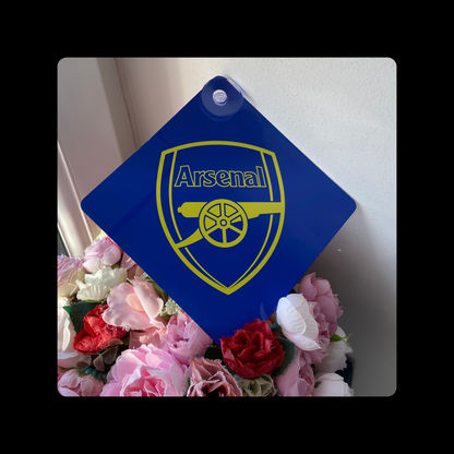 Arsenal Badge Blue & Yellow Metal Window Sign 14cm x 14cm (Includes Suction Hook)