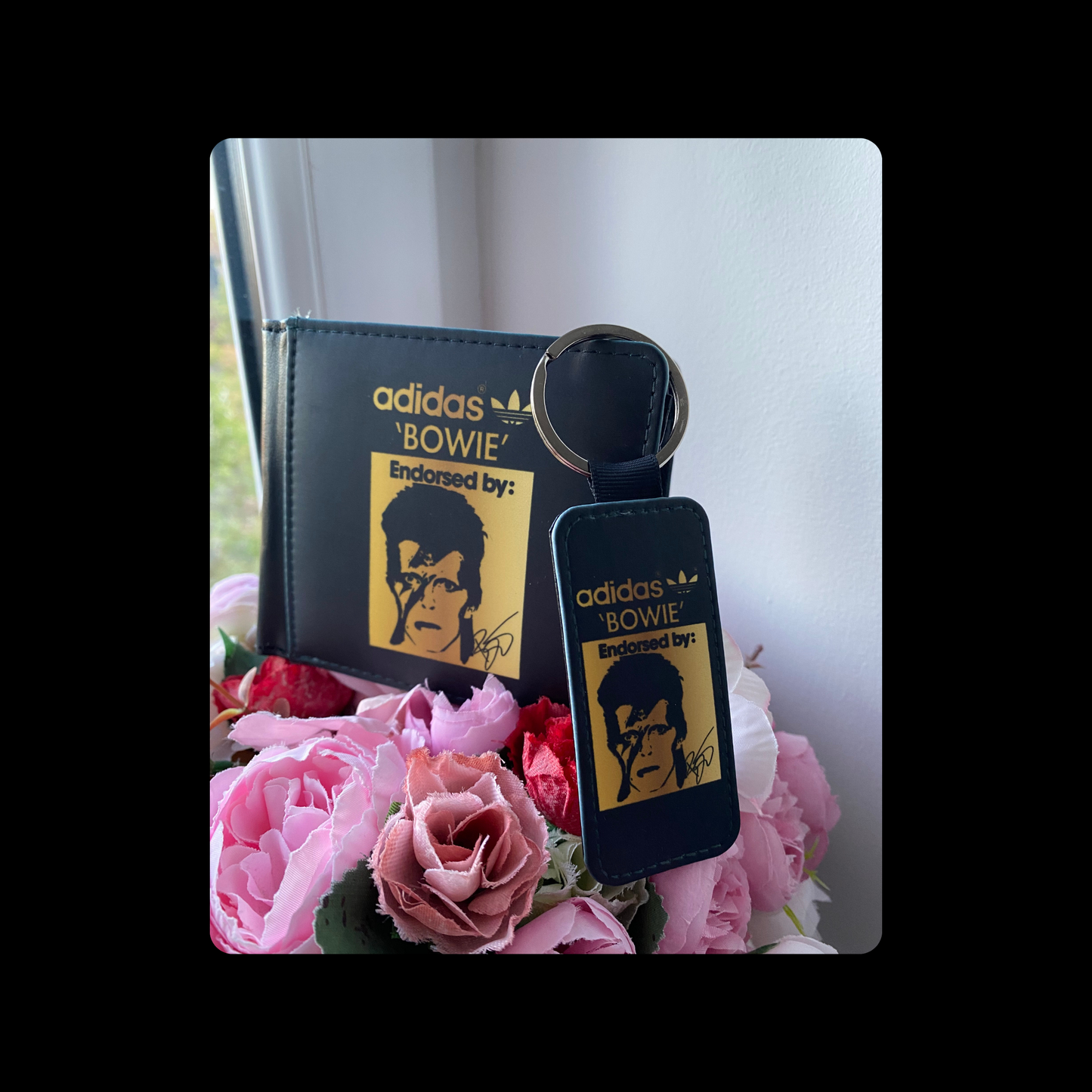 Adidas David Bowie Black & Gold PU Material Wallet & Keyring