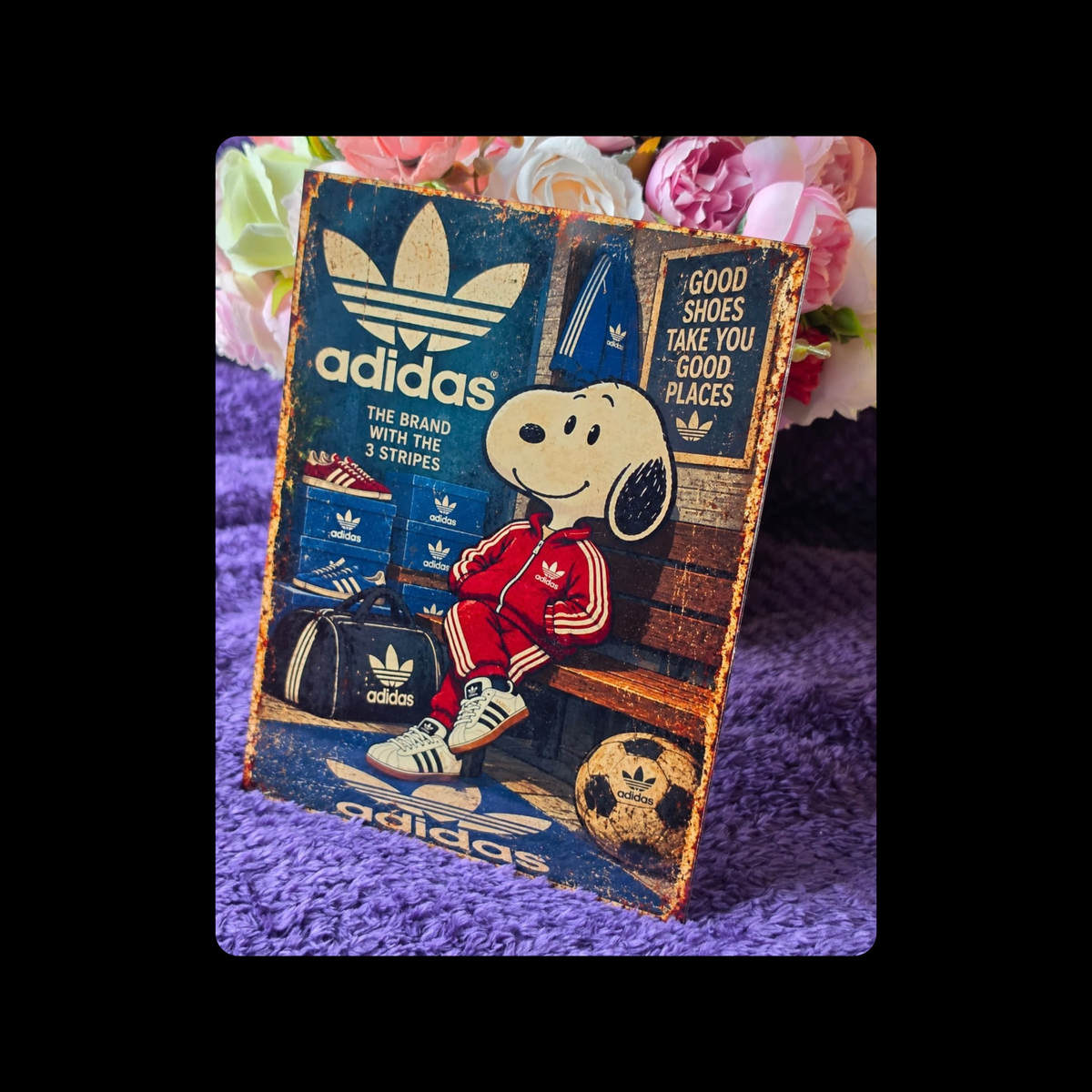 Snoopy Adidas Good Shoes Metal Bar Sign 15cm x 20cm