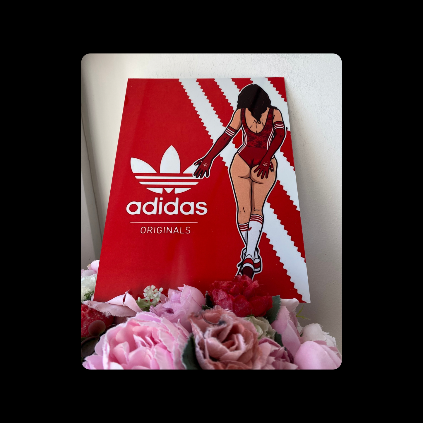 Adidas Pin Up Girl Bum Red & White Metal Bar Sign 15cm x 20cm