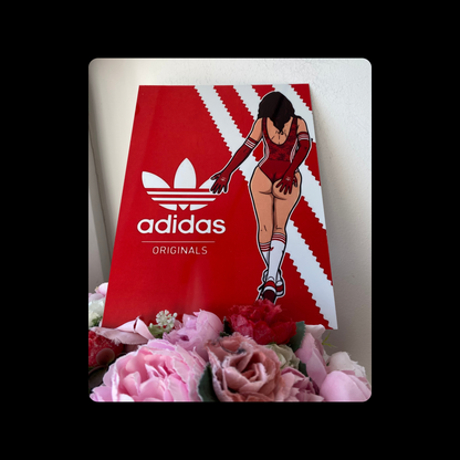 Adidas Pin Up Girl Bum Red & White Metal Bar Sign 15cm x 20cm