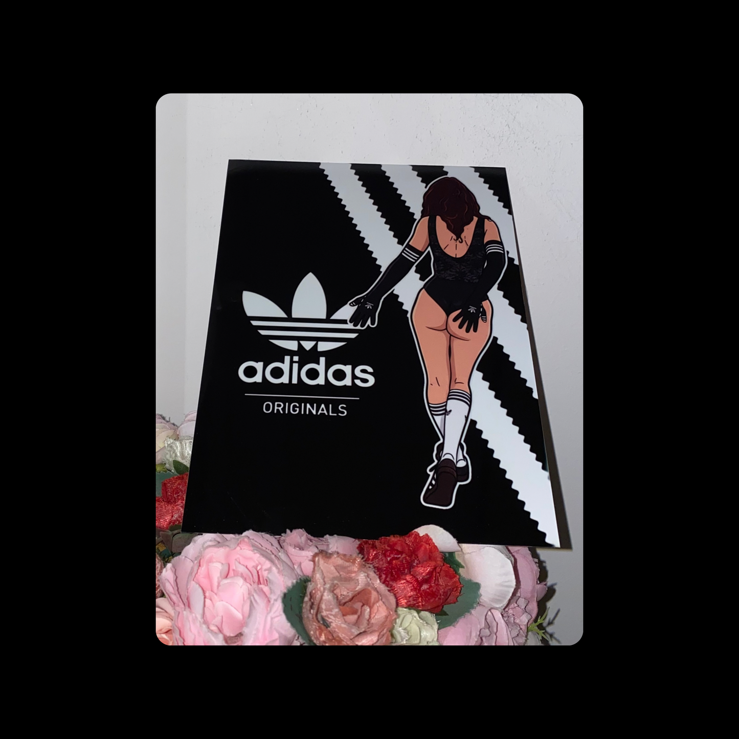 Adidas Pin Up Girl Bum Black & White Metal Bar Sign 15cm x 20cm