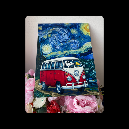 Snoopy Van Gogh Starry Night Red Volkswagen Camper Van Metal Bar Sign 15cm x 20cm