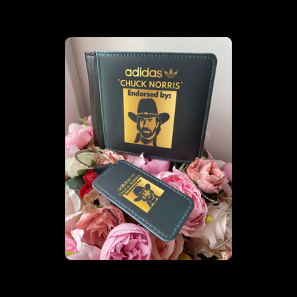Adidas Endorsed By Chuck Norris Black & Gold PU Material Wallet & Keyring
