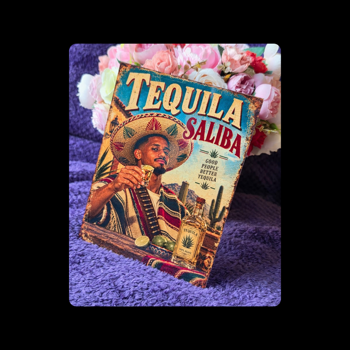 Tequila Saliba Metal Bar Sign 15cm x 20cm