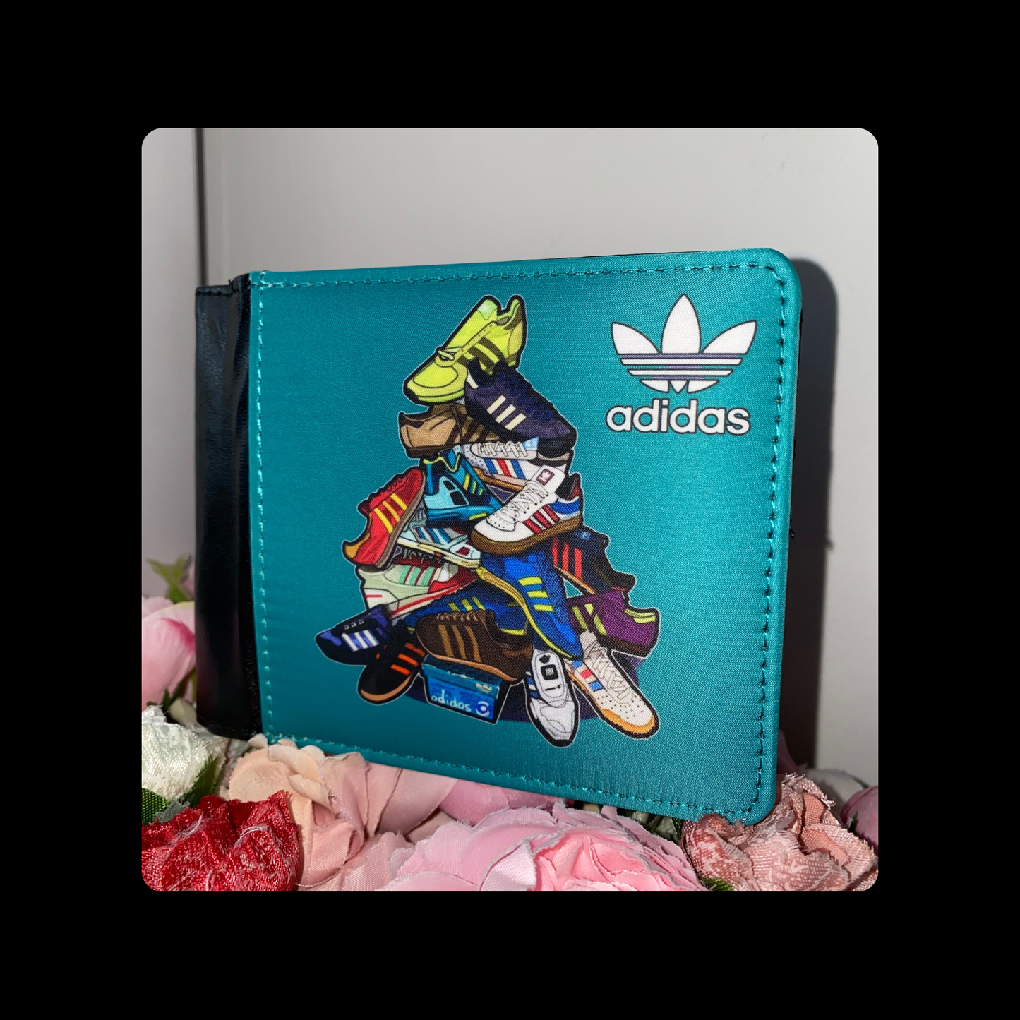 Adidas Shoe Pile Teal Background PU Material Wallet