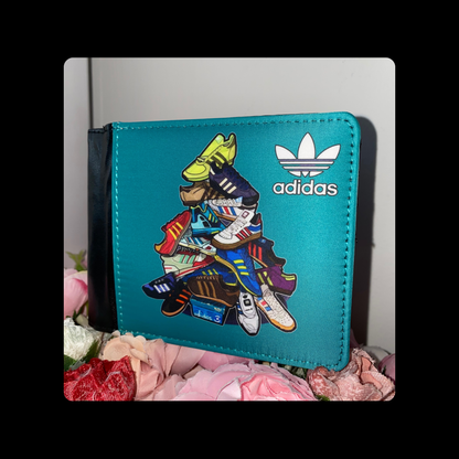 Adidas Shoe Pile Teal Background PU Material Wallet