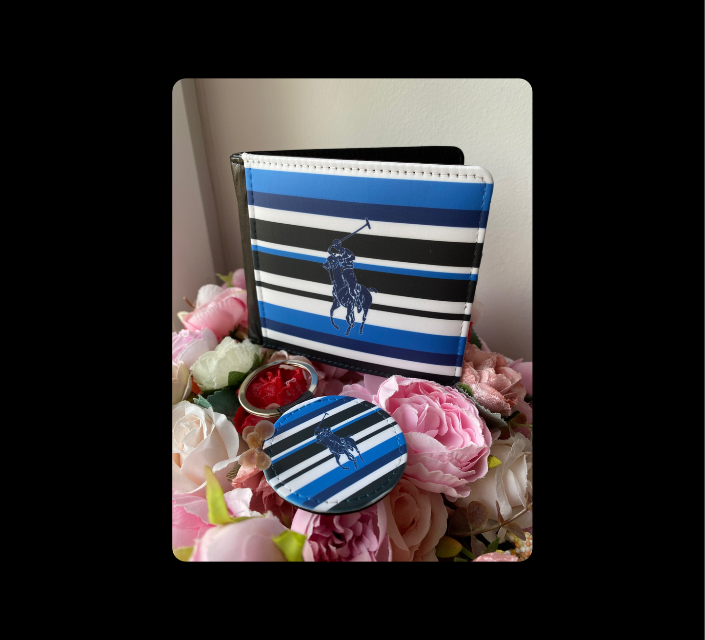 Ralph Lauren Striped PU Material Wallet & Keyring