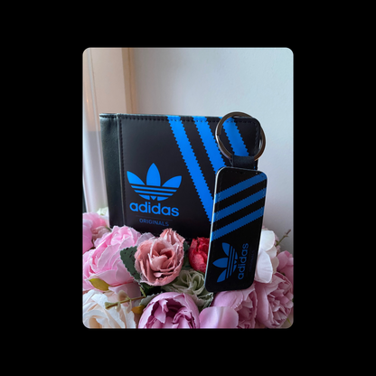 Adidas Originals Black & Blue Shoebox Style PU Material Wallet & Keyring
