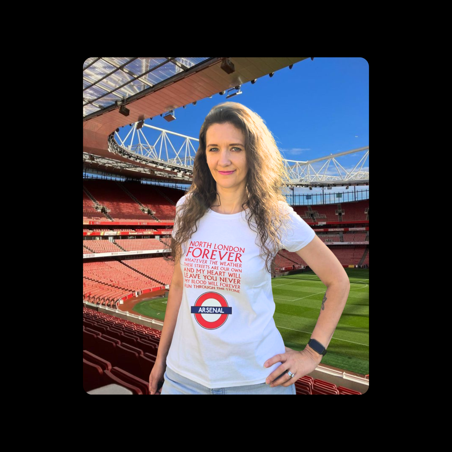 Arsenal North London Forever Red Lyrics Tube Sign Short Sleeved 100% Cotton White T-Shirt