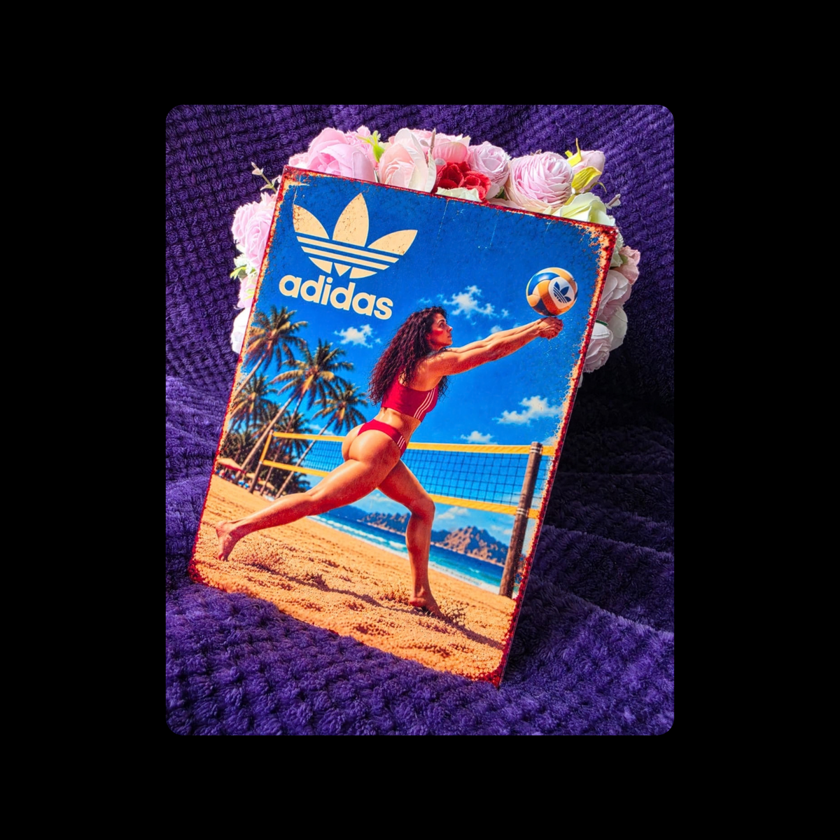 Adidas Pin Up Girl Beach Volleyball Metal Bar Sign 15cm x 20cm