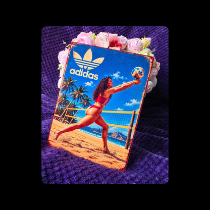 Adidas Pin Up Girl Beach Volleyball Metal Bar Sign 15cm x 20cm
