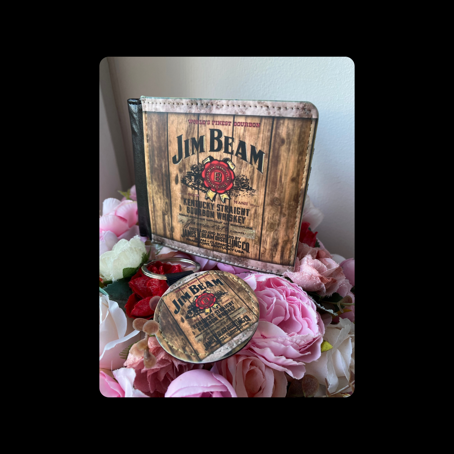 Jim Beam Bourbon Whiskey Barrel PU Material Wallet & Keyring
