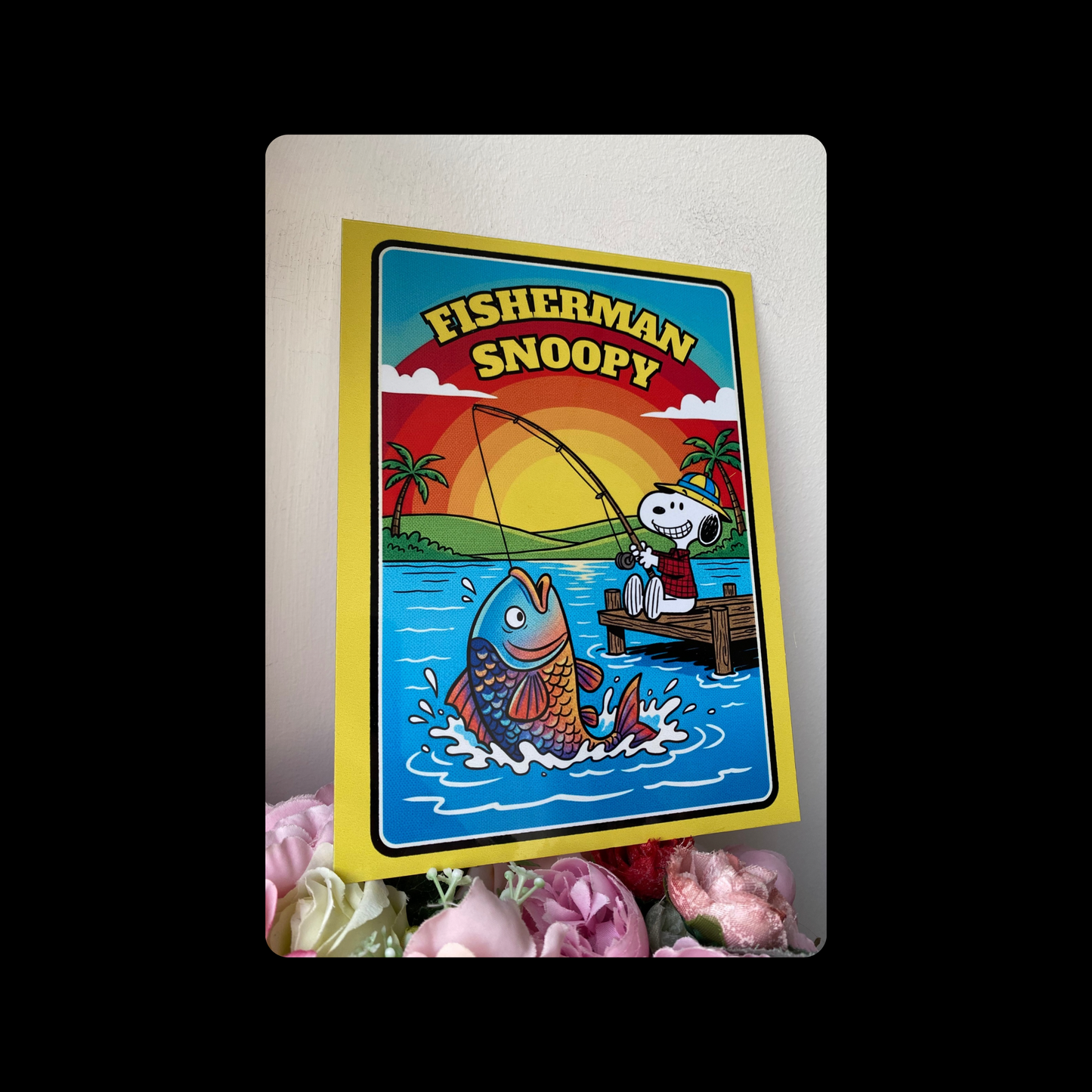 Snoopy Fisherman Metal Bar Sign 15cm x 20cm