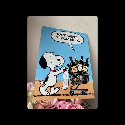 Snoopy Shopping Trolley Wine Metal Bar Sign 15cm x 20cm