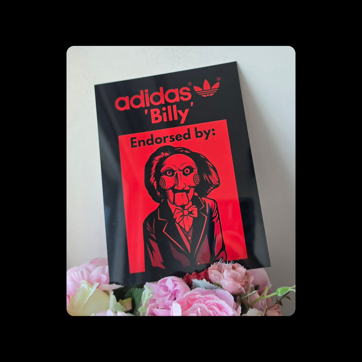 Adidas Saw Billy The Puppet Metal Bar Sign 15cm x 20cm