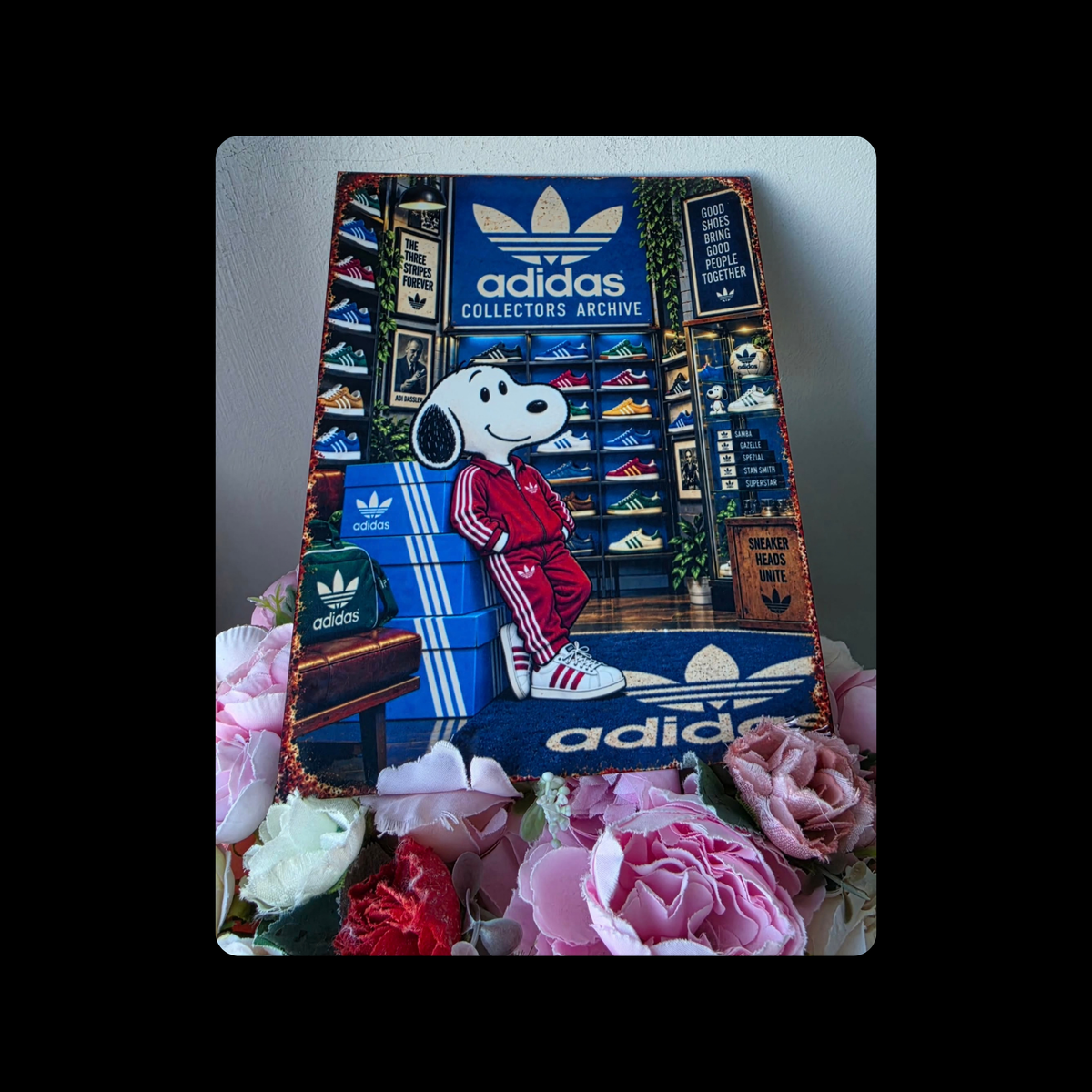 Snoopy Adidas Collector Red Tracksuit Metal Bar Sign 15cm x 20cm
