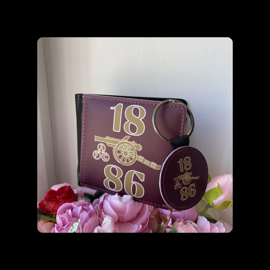 Arsenal 1886 Redcurrant & Gold Cannon PU Material Wallet & Keyring Set