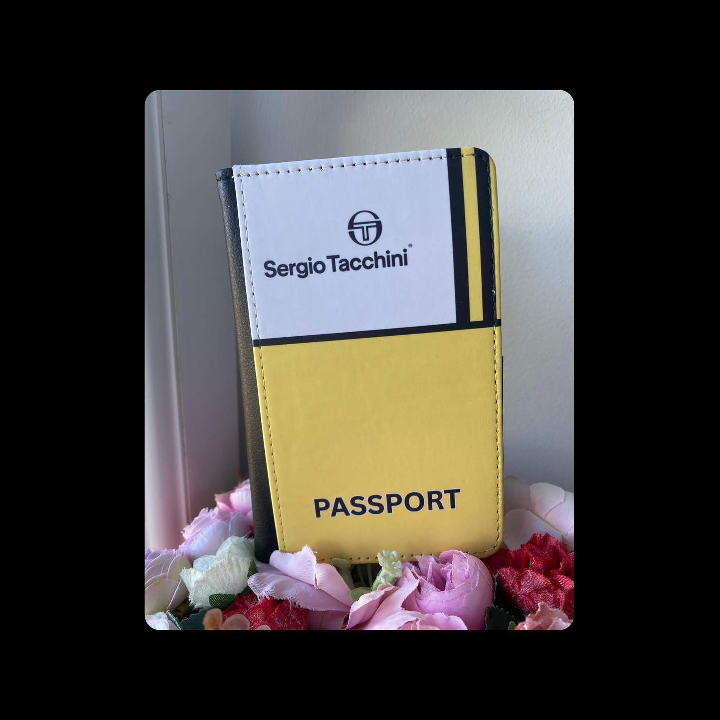 Sergio Tacchini Yellow and White 80’s Football Casual Terrace Culture Style PU Material Passport Holder