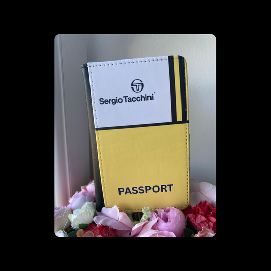 Sergio Tacchini Yellow and White 80’s Football Casual Terrace Culture Style PU Material Passport Holder