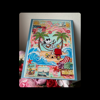 Snoopy Beach Guitar Metal Bar Sign 15cm x 20cm