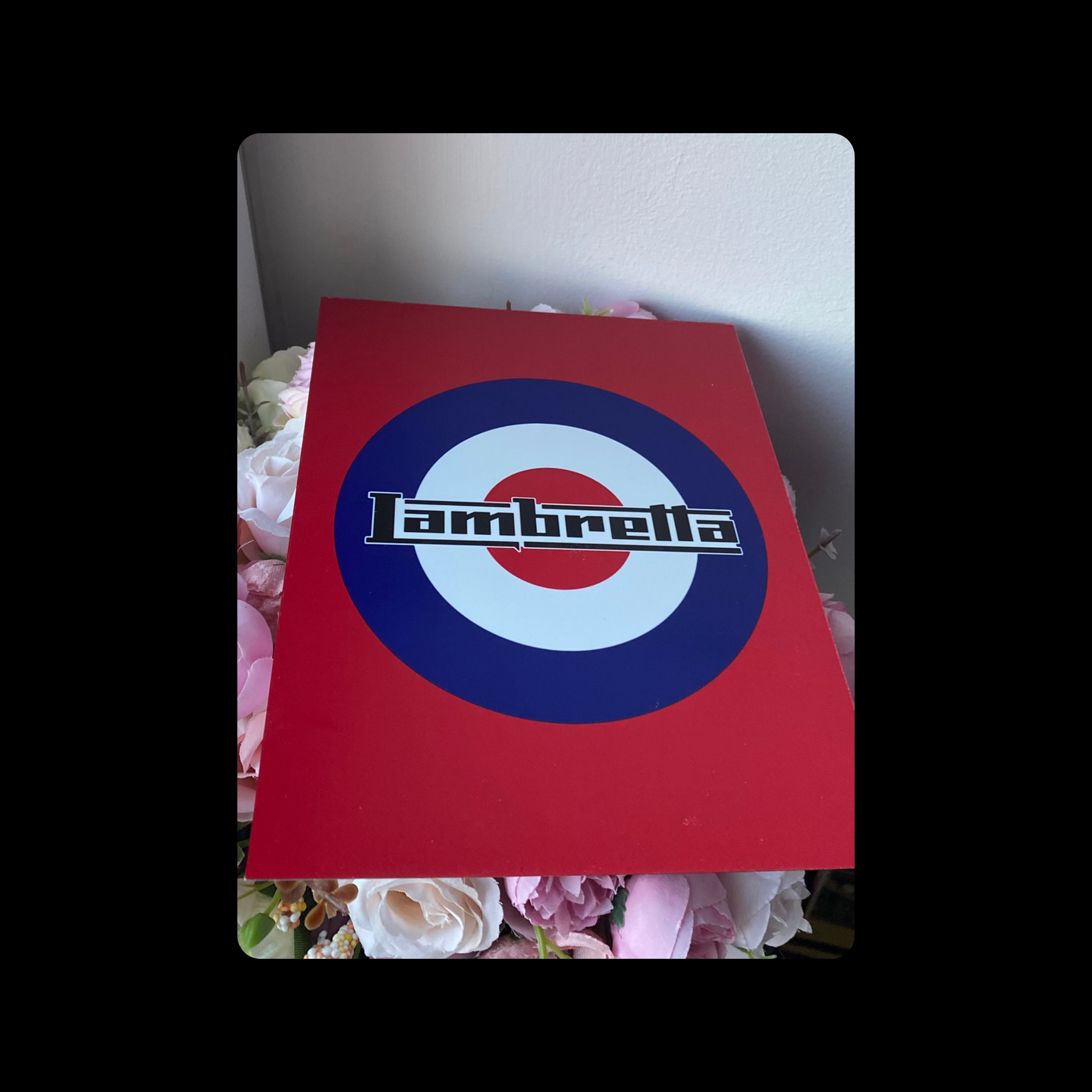 Lambretta Target Logo Red Metal Bar Sign 15cm x 20cm