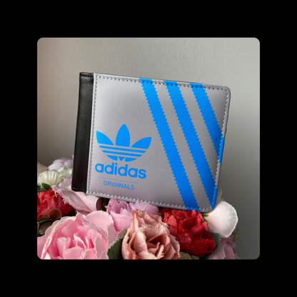 Adidas Originals Grey & Blue Shoebox Style PU Material Wallet & Keyring