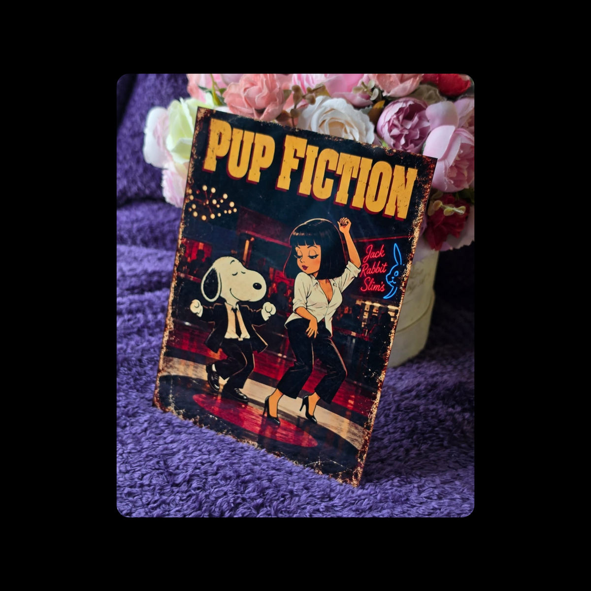 Snoopy Pup Fiction Metal Bar Sign 15cm x 20cm