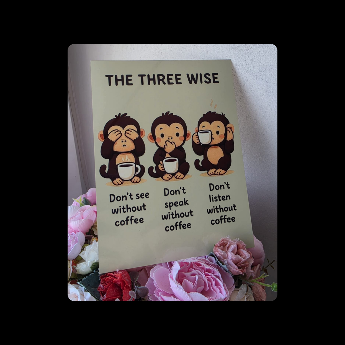 Three Wise Monkeys Coffee Metal Bar Sign 15cm x 20cm