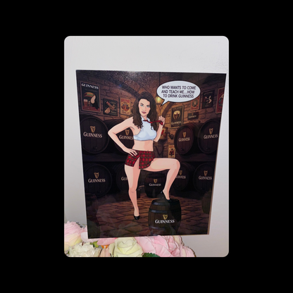 Guinness Teach Me Pin Up Girl Metal Bar Sign 15cm x 20cm