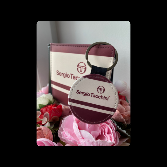 Sergio Tacchini Cream & Burgundy 80’s Football Casual Terrace Culture Style PU Material Wallet & Keyring