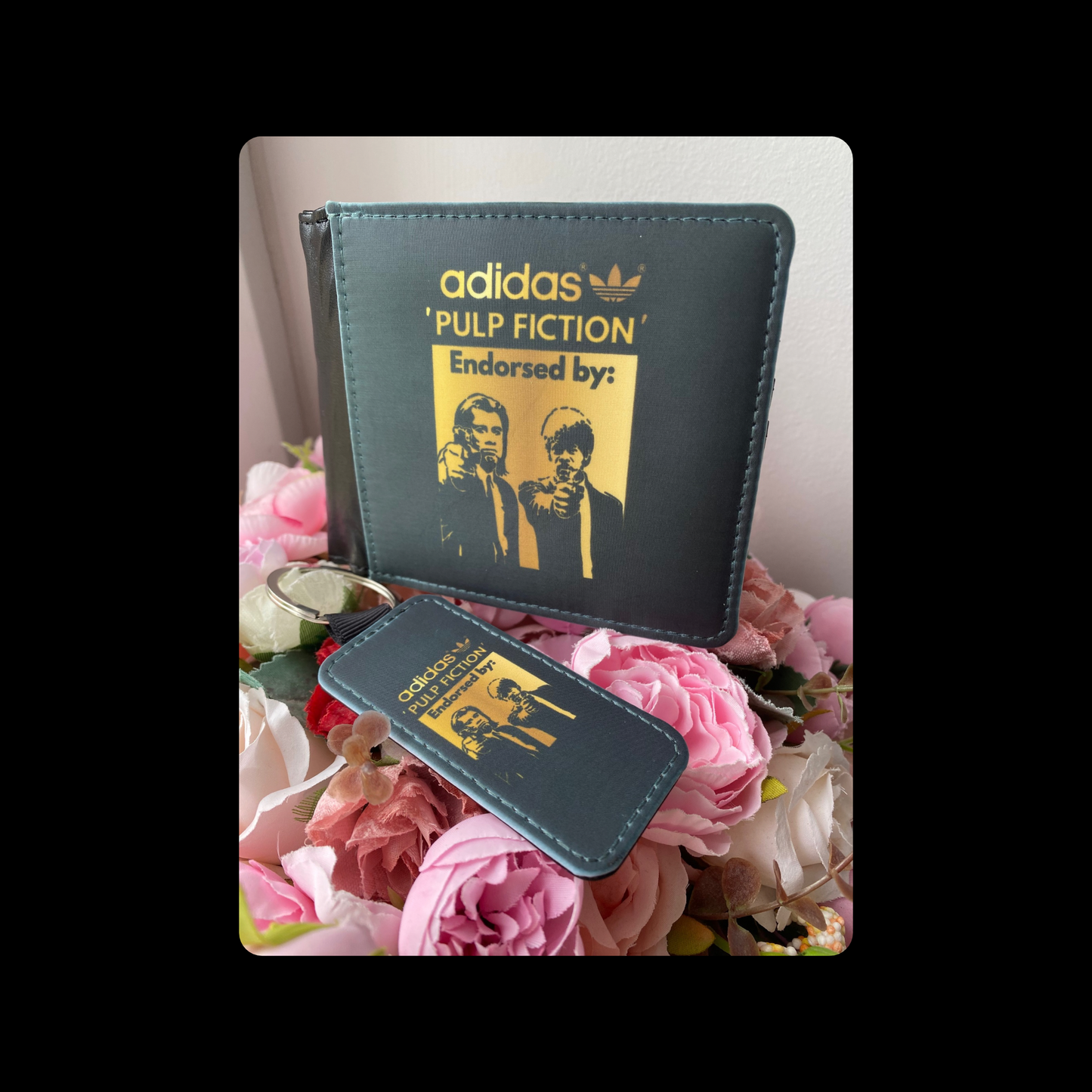 Adidas Endorsed By Pulp Fiction Black & Gold PU Material Wallet & Keyring