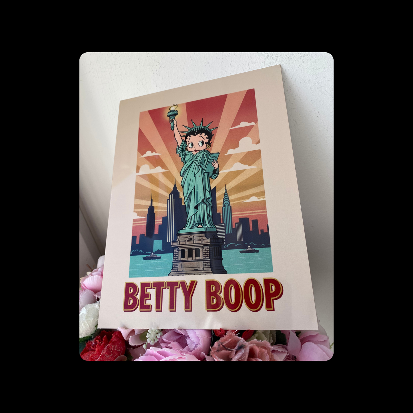 Betty Boop Statue Of Liberty Metal Bar Sign 15cm x 20cm