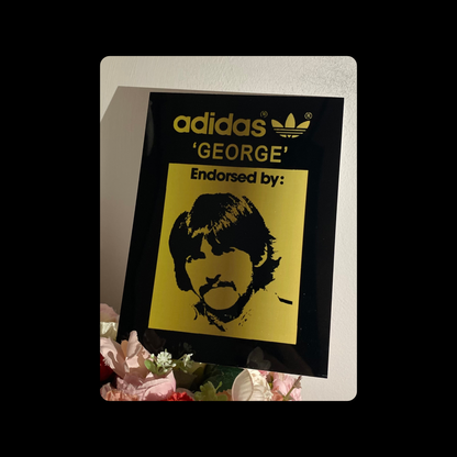 Adidas The Beatles George Harrison Black & Gold Metal Bar Sign 15cm x 20cm