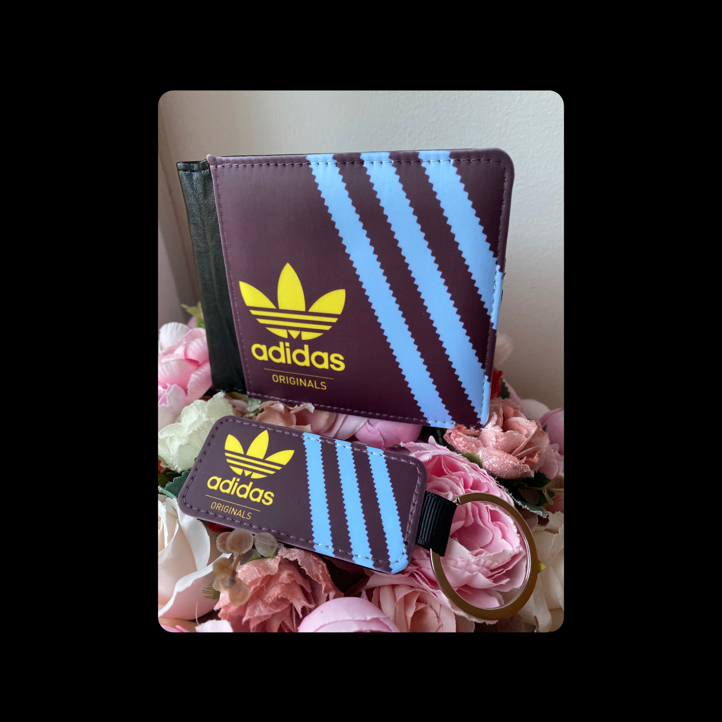 Adidas Originals Claret & Blue Shoebox Style PU Aston Villa Colours Material Wallet & Keyring