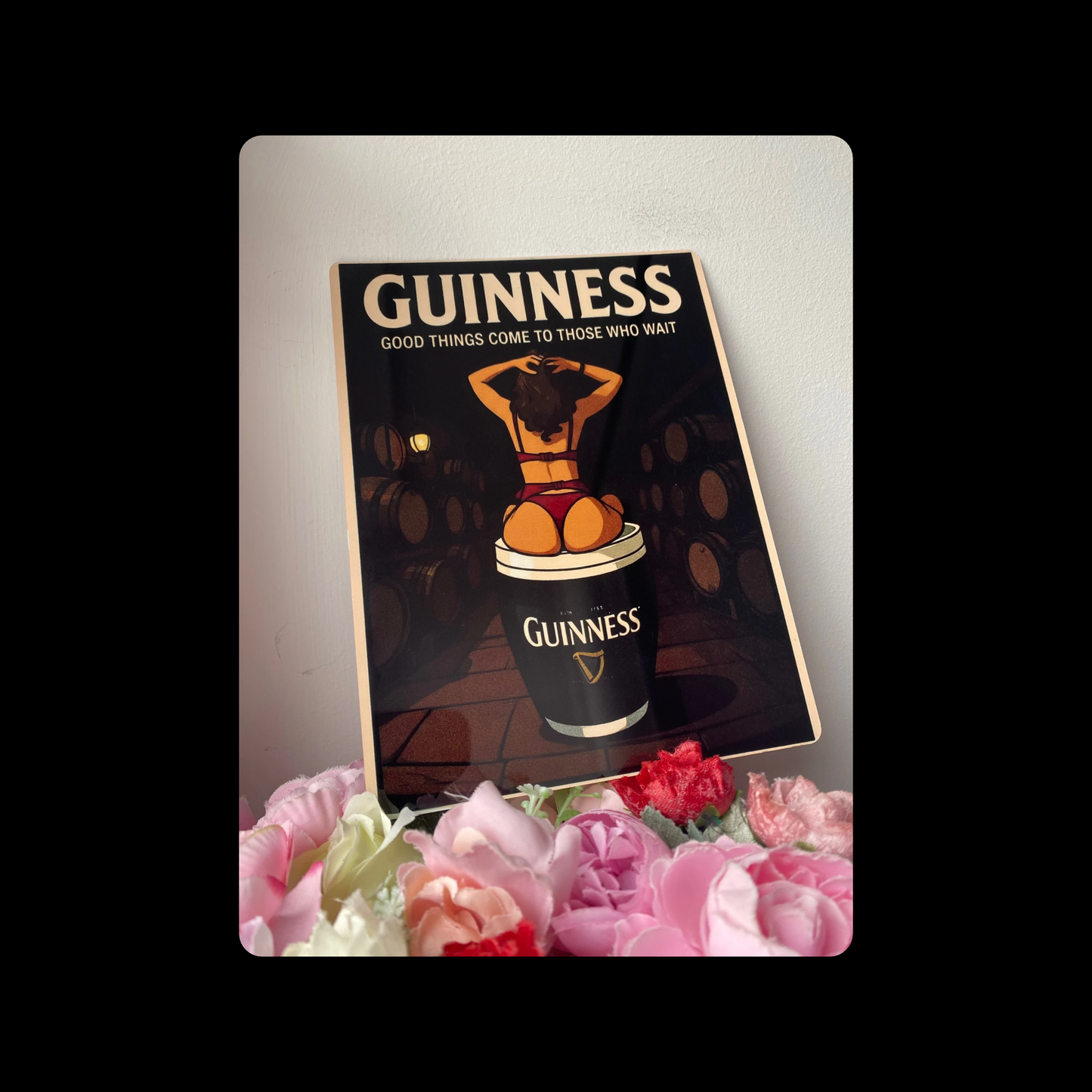 Guinness Barrel Pin Up Girl Metal Bar Sign 15cm x 20cm