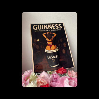 Guinness Barrel Pin Up Girl Metal Bar Sign 15cm x 20cm