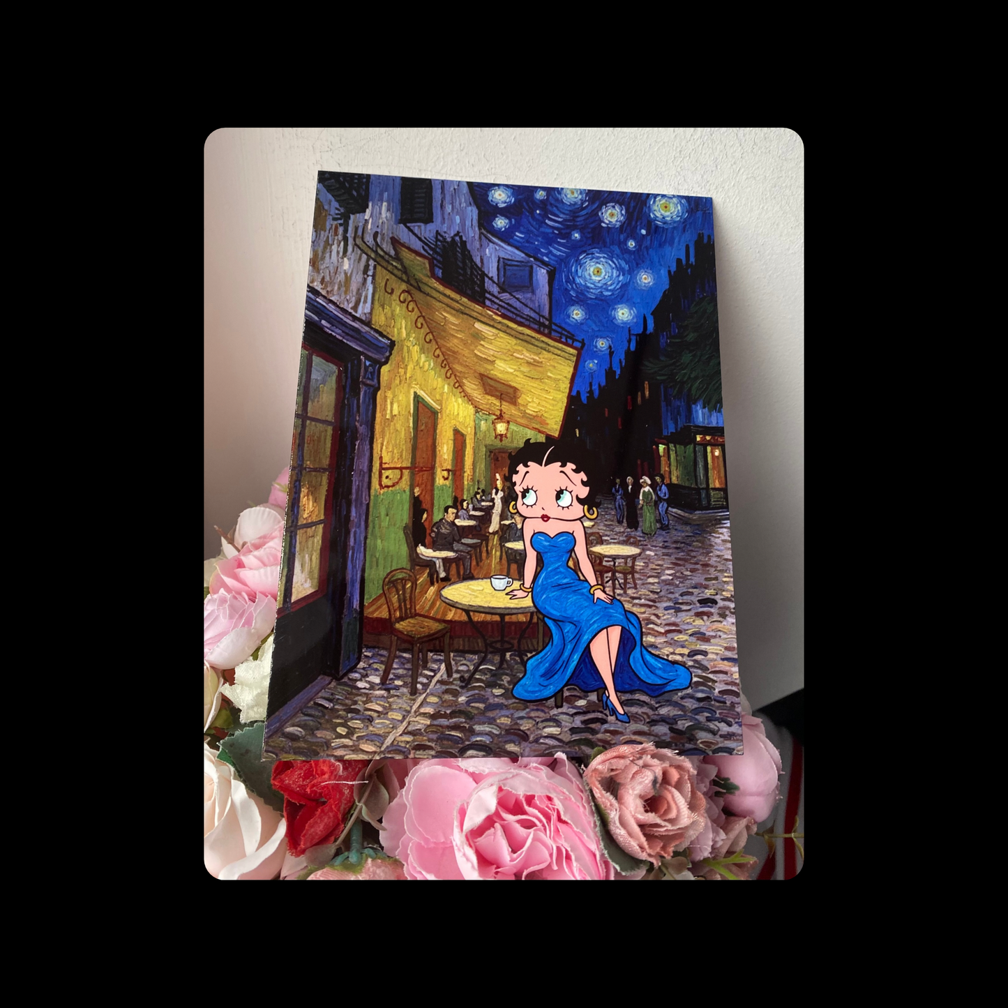 Betty Boop Van Gogh Cafe Terrace At Night Metal Bar Sign 15cm x 20cm